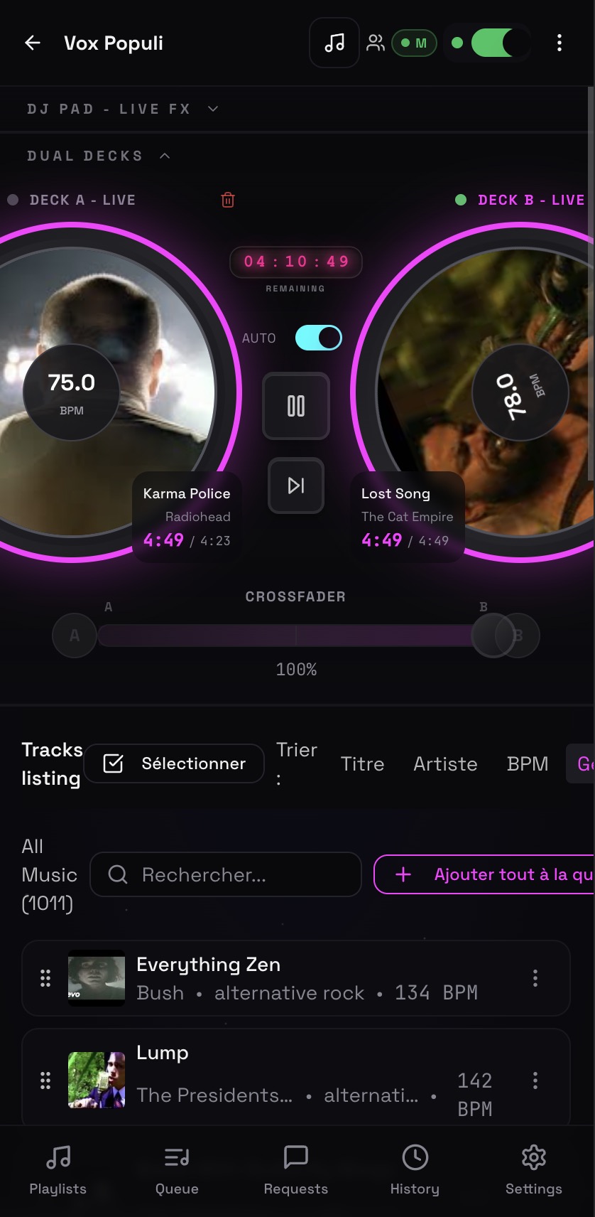 Real Deckster mobile controls